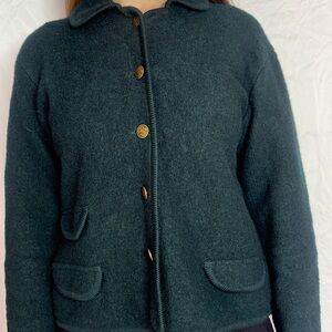 Jeremy Scott Dark Teal Button-Front Wool Blend Pea Coat